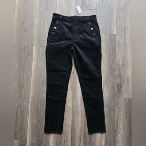 LOFT Black Velvet Pants with Button Accents